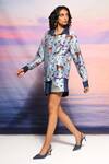 Ananya Agrawal Label Blue Chanderi, Denim Collared Jungle Print Shirt And Shorts Set Online at Aza Fashions Ananya Agrawal Label_Blue Chanderi, Denim Collared Jungle Print Shirt And Shorts Set _Online_at_Aza_Fashions