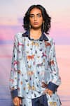 Buy_Ananya Agrawal Label_Blue Chanderi, Denim Collared Jungle Printed Shirt _at_Aza_Fashions