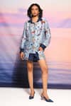 Ananya Agrawal Label_Blue Chanderi, Denim Collared Jungle Printed Shirt _Online_at_Aza_Fashions