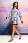 Buy_Ananya Agrawal Label_Blue Chanderi, Denim Collared Jungle Printed Shirt _Online_at_Aza_Fashions