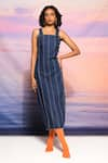 Buy_ANANYA AGRAWAL LABEL_Blue Denim Plain Square Midi Dress _at_Aza_Fashions