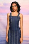 ANANYA AGRAWAL LABEL_Blue Denim Plain Square Midi Dress _Online_at_Aza_Fashions