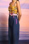 Shop_ANANYA AGRAWAL LABEL_Yellow Chanderi Printed Abstract Square Hulchul Top With Trousers _Online_at_Aza_Fashions