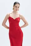 Aroka_Red Modal Satin Plain Cowl Neck Tyra Dress _Online_at_Aza_Fashions