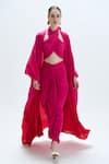 Buy_Aroka_Pink Modal Satin Plain Open Front Ombre Luna Overlay _at_Aza_Fashions