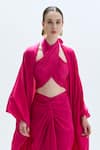 Buy_Aroka_Pink Modal Satin Plain Open Front Ombre Luna Overlay _Online_at_Aza_Fashions