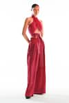 Buy_Aroka_Pink Modal Satin Plain Pleated Boulevard Pant _at_Aza_Fashions