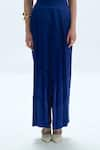 Aroka_Blue Modal Satin Plain Pleated Boulevard Oversized Pant _Online_at_Aza_Fashions