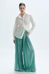 Buy_Aroka_Blue Modal Satin Plain Pleated Ella Pant _at_Aza_Fashions