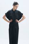 Buy_Aroka_Black Modal Satin Plain Collar Miley Shirt _at_Aza_Fashions