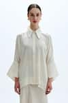 Buy_Aroka_Ivory Modal Satin Plain Collar Adira Kimono Shirt _at_Aza_Fashions