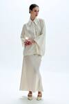 Aroka_Ivory Modal Satin Plain Collar Adira Kimono Shirt _Online_at_Aza_Fashions