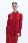 Buy_Aroka_Red Modal Satin Plain Collar Lara Classic Shirt _at_Aza_Fashions