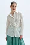 Buy_Aroka_White Modal Satin Plain Collar Cotton Twist Shirt _at_Aza_Fashions