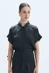 Buy_Aroka_Black Modal Satin Plain Honey Draped Skirt _Online_at_Aza_Fashions