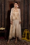 Buy_Farha Syed_Ivory Chanderi Silk Tissue Kurta Applique Floral Hand Embroidered Palazzo Set _at_Aza_Fashions