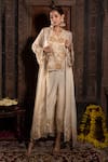 Farha Syed_Ivory Chanderi Silk Tissue Kurta Applique Floral Hand Embroidered Palazzo Set _Online_at_Aza_Fashions