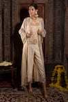 Buy_Farha Syed_Ivory Chanderi Silk Tissue Kurta Applique Floral Hand Embroidered Palazzo Set _Online_at_Aza_Fashions