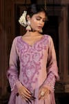 Farha Syed_Pink Top And Pant Chanderi Silk Tissue Applique Rosette Hand Embroidered Set _Online_at_Aza_Fashions