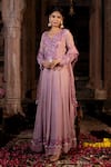 Buy_Farha Syed_Pink Top And Pant Chanderi Silk Tissue Applique Rosette Hand Embroidered Set _Online_at_Aza_Fashions