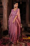 Buy_Farha Syed_Pink Chanderi Silk Tissue Applique Floral Paan Neck Hand Embroidered Kaftan _Online_at_Aza_Fashions