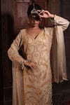 Farha Syed_Blue Chanderi Silk Tissue Applique Floral Paan Flower Hand Embroidered Kaftan _at_Aza_Fashions