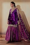 Shop_Gul By Aishwarya_Purple Velvet Embroidery Zardozi Keyhole Neck Guldasta Kurta Gharara Set _Online_at_Aza_Fashions