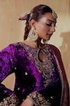 Gul By Aishwarya_Purple Velvet Embroidery Zardozi Keyhole Neck Guldasta Kurta Gharara Set _at_Aza_Fashions