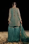 Shop_Gul By Aishwarya_Green Tissue Organza Embroidery Zardozi Round Neck Damask Kurta Gharara Set _at_Aza_Fashions