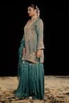 Buy_Gul By Aishwarya_Green Tissue Organza Embroidery Zardozi Round Neck Damask Kurta Gharara Set 