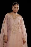 Buy_Gul By Aishwarya_Pink Tissue Embroidery Zardozi Split V Neck Bloom Crest Kurta Gharara Set 