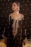 Gul By Aishwarya_Black Silk Velvet Embroidery Zardozi Sweetheart Neck Rani Haar Kurta Pant Set _at_Aza_Fashions