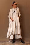 Buy_MATI_Off White 100% Cotton Embroidery Thread Round High Neck Spade Anarkali Set _at_Aza_Fashions