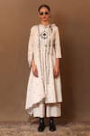 Shop_MATI_Off White 100% Cotton Embroidery Thread Round High Neck Spade Anarkali Set _Online_at_Aza_Fashions