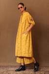 Shop_MATI_Yellow 100% Cotton Embroidery Thread Mandarin Spade Kurta And Flared Pant Set _Online_at_Aza_Fashions