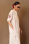 MATI_Off White 100% Cotton Embroidery Thread Mandarin Heart Kurta And Flared Pant Set _Online_at_Aza_Fashions