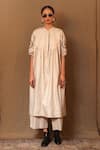 Buy_MATI_Off White 100% Cotton Woven Linear Mandarin Collar Tunic _at_Aza_Fashions