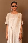 Buy_MATI_Off White 100% Cotton Embroidery Zari Boat Neck Thread Cowl Kurta And Pant Set _Online_at_Aza_Fashions