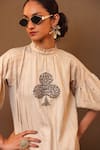 MATI_Off White 100% Cotton Woven Stripe Round High Club Placement Embroidered Kurta _Online_at_Aza_Fashions