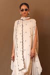 MATI_Off White 100% Cotton Embroidery Zari Boat Neck Draped Kurta With Stole _Online_at_Aza_Fashions