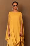 Buy_MATI_Yellow 100% Cotton Embroidery Zari Boat Neck Cowl Dress _Online_at_Aza_Fashions