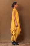 Shop_MATI_Yellow 100% Cotton Embroidery Zari Boat Neck Cowl Dress _Online_at_Aza_Fashions