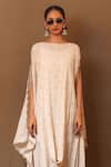 Buy_MATI_Off White 100% Cotton Embroidery Zari Dress Boat Neck Heart Cowl _Online_at_Aza_Fashions