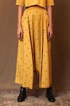 MATI_Yellow 100% Cotton Embroidery Spade Harem Pant _Online_at_Aza_Fashions