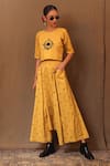 Buy_MATI_Yellow 100% Cotton Embroidery Spade Harem Pant _Online_at_Aza_Fashions