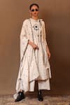 Buy_MATI_Off White 100% Cotton Embroidery Spade Band Collar Angarkha With Pant _at_Aza_Fashions