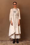 Shop_MATI_Off White 100% Cotton Embroidery Spade Band Collar Angarkha With Pant _Online_at_Aza_Fashions