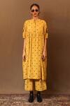 Buy_MATI_Yellow 100% Cotton Embroidery Spade Flared Pant _at_Aza_Fashions