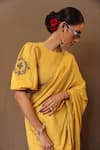 MATI_Yellow 100% Cotton Embroidery Zari Round Saree With Blouse _at_Aza_Fashions