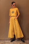 Buy_MATI_Yellow 100% Cotton Embroidery Aari Round Spade Crop Top With Harem Pant _at_Aza_Fashions